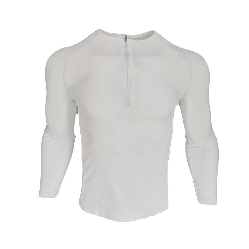 Zipper Neck Fitness Shirts Men Black Long Sleeve GYM Sport Tshirt - WOMONA.COM