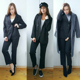 Work Pant Suits OL Piece Sets Double Breasted Striped - WOMONA.COM