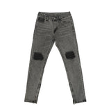 Distressed Gray Ripped Zipper Slim-Fit Jeans - WOMONA.COM