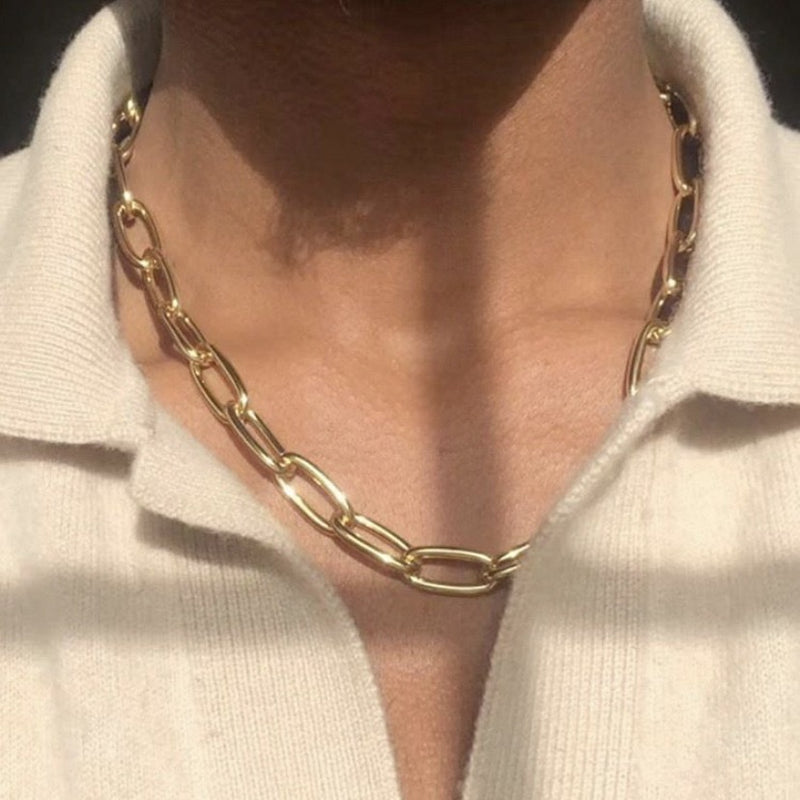 Fashionable Fine European And American Gold Metal Large Chain Necklace - WOMONA.COM