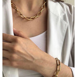 Fashionable Fine European And American Gold Metal Large Chain Necklace - WOMONA.COM