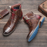 Men's Leather Boots Fashion Tooling Short Boots - WOMONA.COM