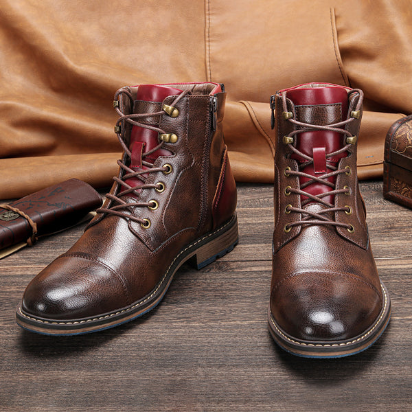 Men's Leather Boots Fashion Tooling Short Boots - WOMONA.COM