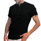 Collar Cotton Linen Shirts With Short Sleeves Shirt - WOMONA.COM