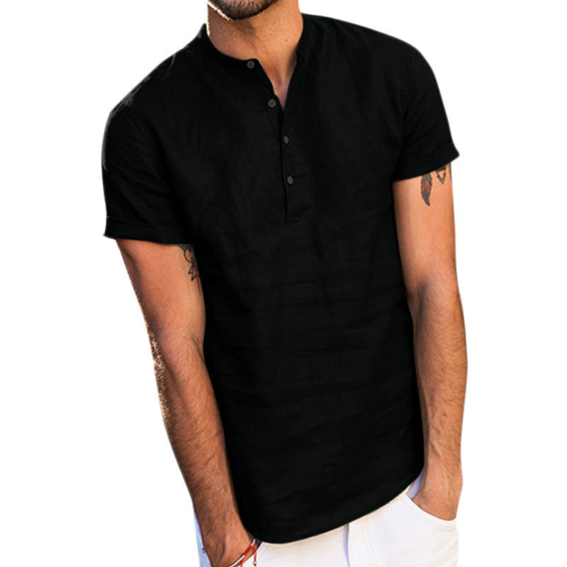 Collar Cotton Linen Shirts With Short Sleeves Shirt - WOMONA.COM