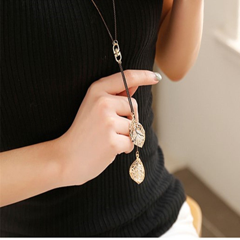 Leaf Tassel Long Necklace Women - WOMONA.COM