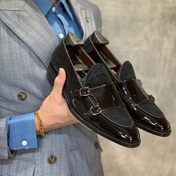 Black Buckle Monk Shoes Leather Low-Cut Loafer - WOMONA.COM