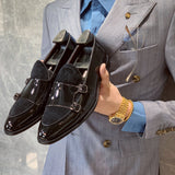 Black Buckle Monk Shoes Leather Low-Cut Loafer - WOMONA.COM