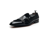 Black Buckle Monk Shoes Leather Low-Cut Loafer - WOMONA.COM