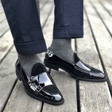 Black Buckle Monk Shoes Leather Low-Cut Loafer - WOMONA.COM