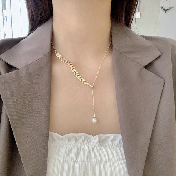 Temperament Simple Personality Wheat Ear Clavicle Chain - WOMONA.COM