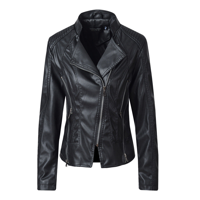 Slim Leather Ladies Coat Pu Jacket - WOMONA.COM