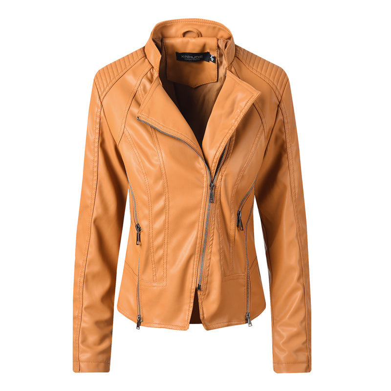 Slim Leather Ladies Coat Pu Jacket - WOMONA.COM