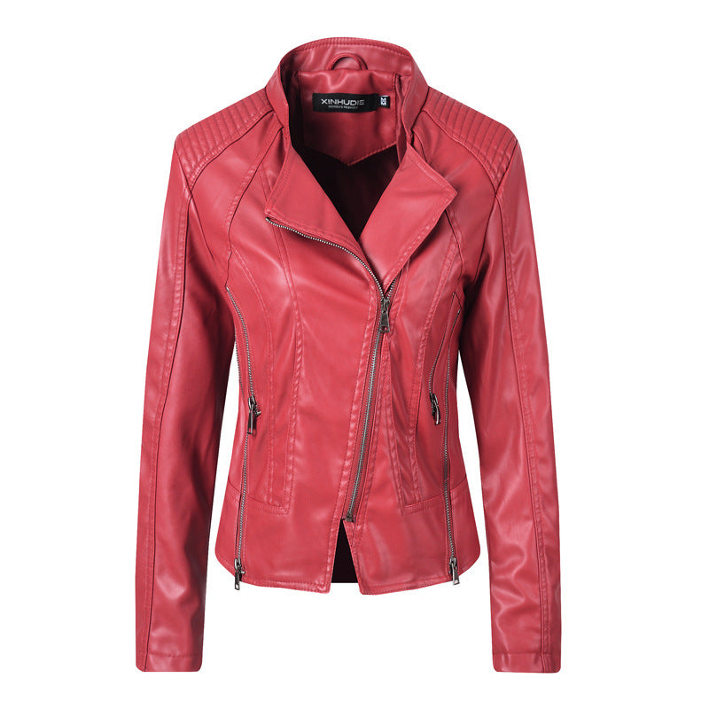 Slim Leather Ladies Coat Pu Jacket - WOMONA.COM