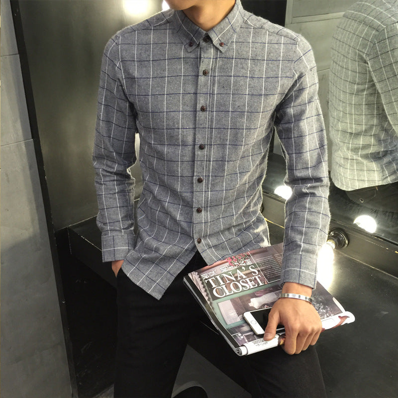 Men's slim-fit striped long-sleeve shirt