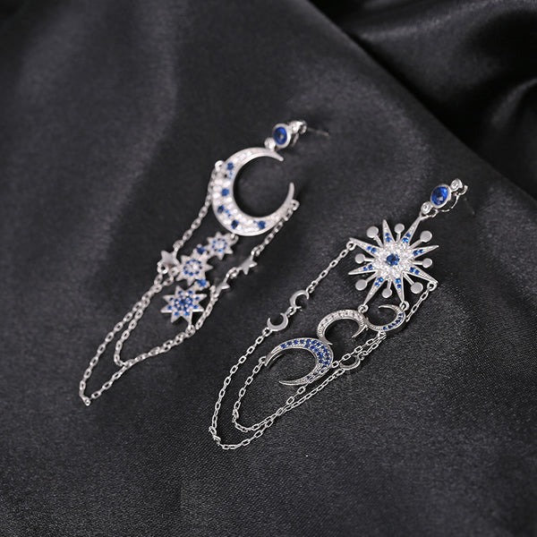 Eight-pointed Star Moon Long Tassel Earrings - WOMONA.COM