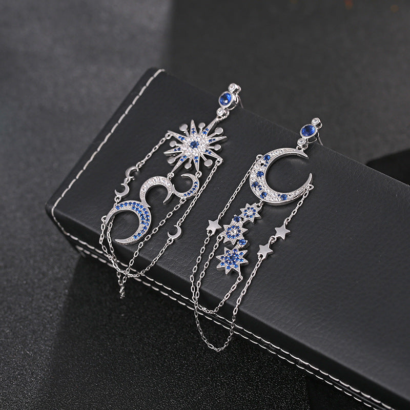 Eight-pointed Star Moon Long Tassel Earrings - WOMONA.COM