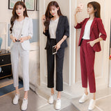 Korean Style Slim And Thin Striped Suit Two-Piece Suit - WOMONA.COM