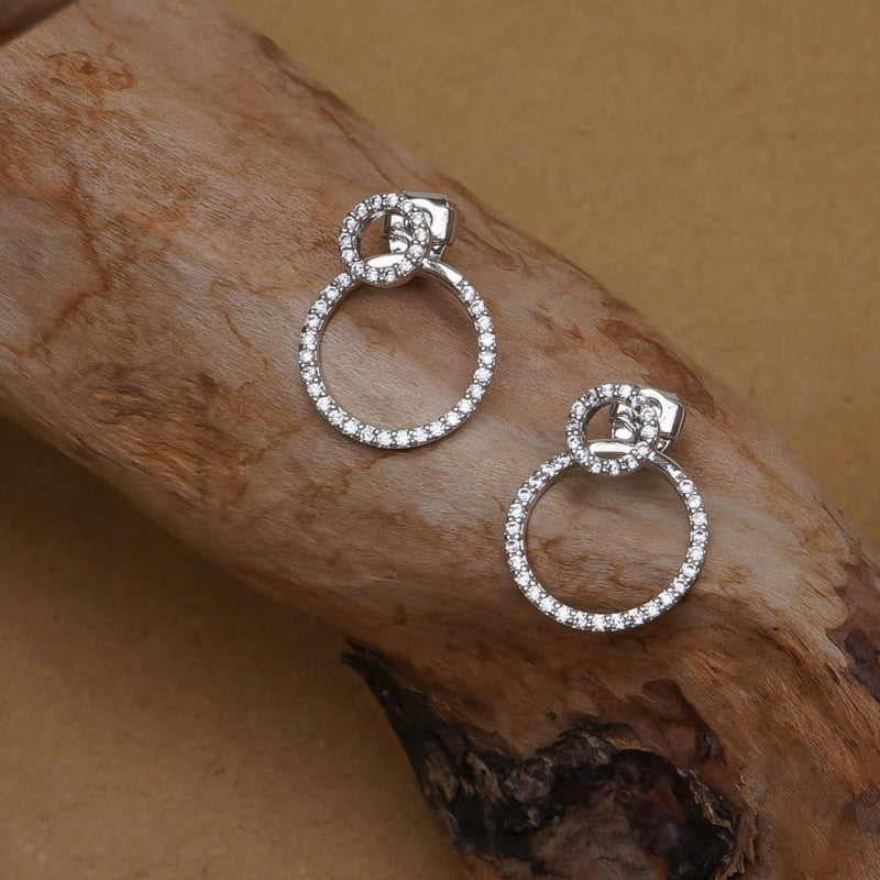 Micro Pave Zircon Front And Back Circle Stud Earrings - WOMONA.COM