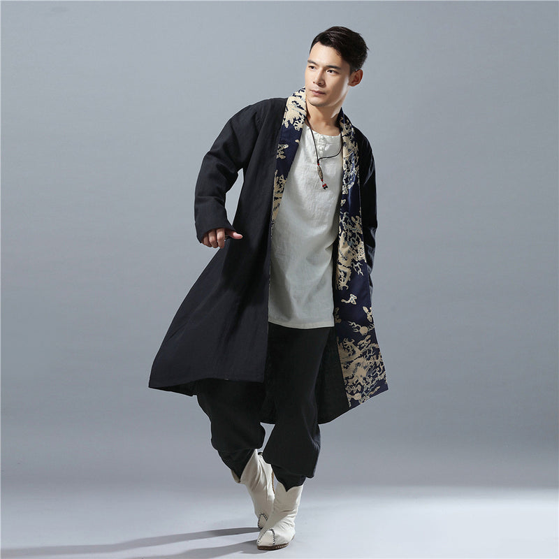 Chinese Style Cotton And Linen Printed Robe - WOMONA.COM