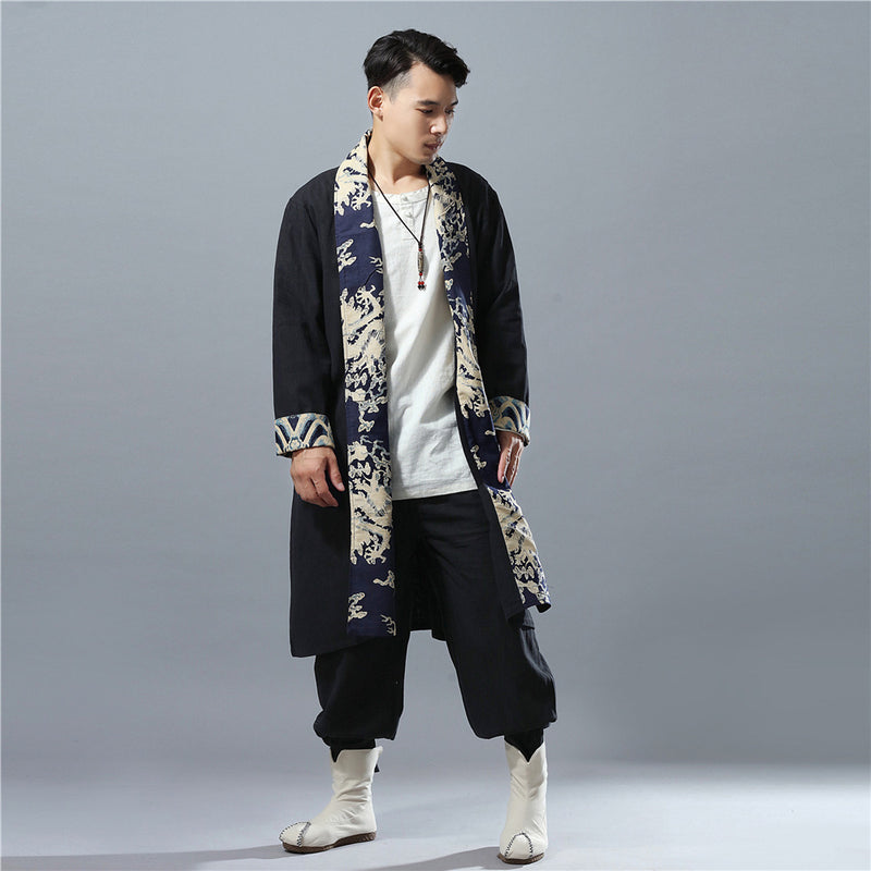 Chinese Style Cotton And Linen Printed Robe - WOMONA.COM