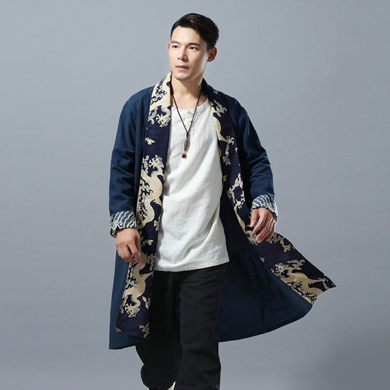 Chinese Style Cotton And Linen Printed Robe