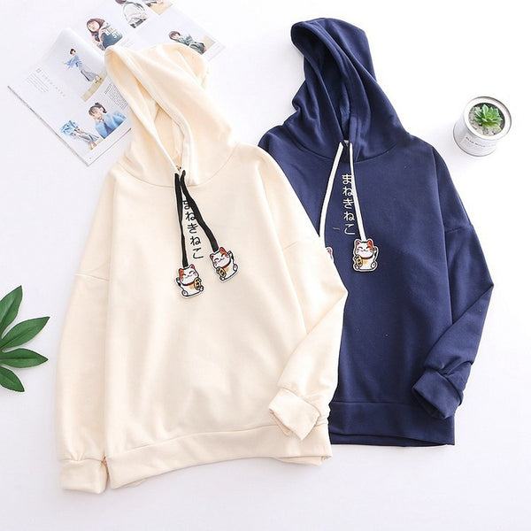 Cartoon Embroidery Drawstring Hoodies Sweatshirts Winter For Women - WOMONA.COM