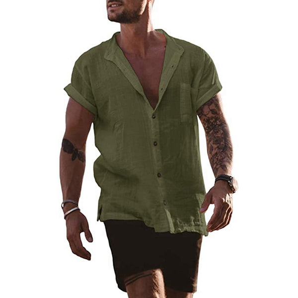 Men'S Solid Color Cotton And Linen Shirts - WOMONA.COM