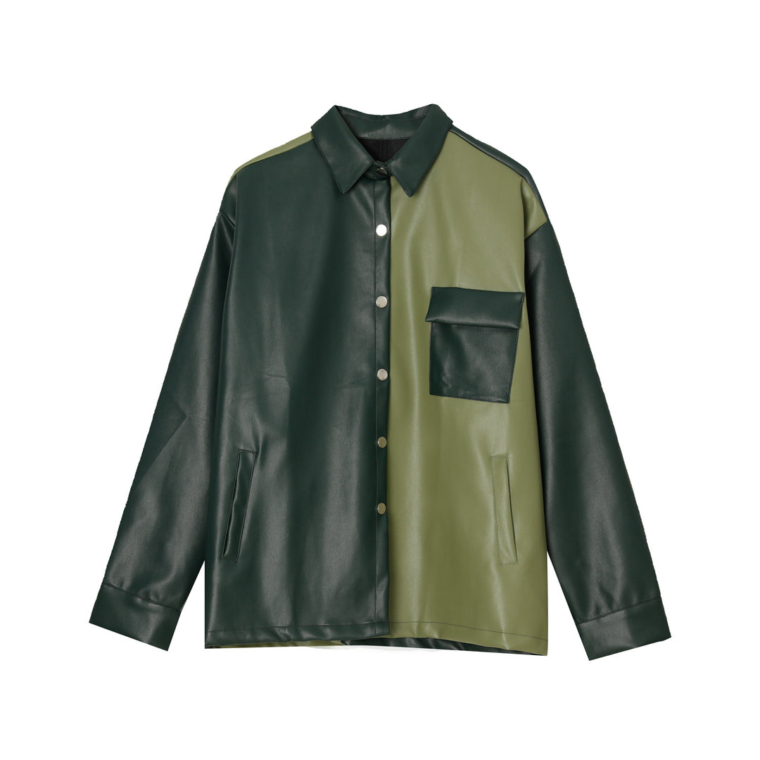 Men's retro colour-block PU leather jacket