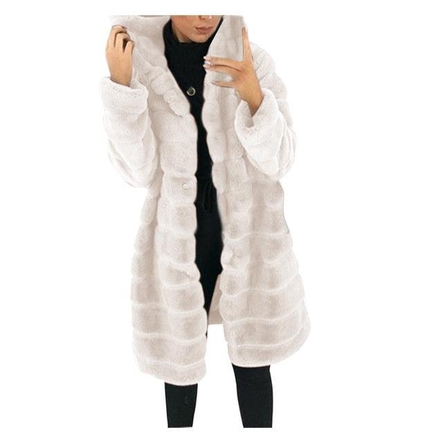 White Big Solid Jackets For Women Long Coat - WOMONA.COM