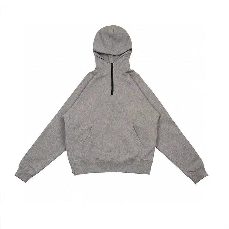 Half-High Neck Hooded Sweatshirt With Split Zipper - WOMONA.COM