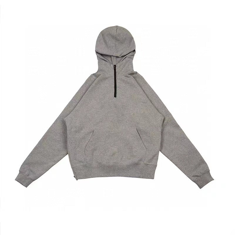 Half-High Neck Hooded Sweatshirt With Split Zipper