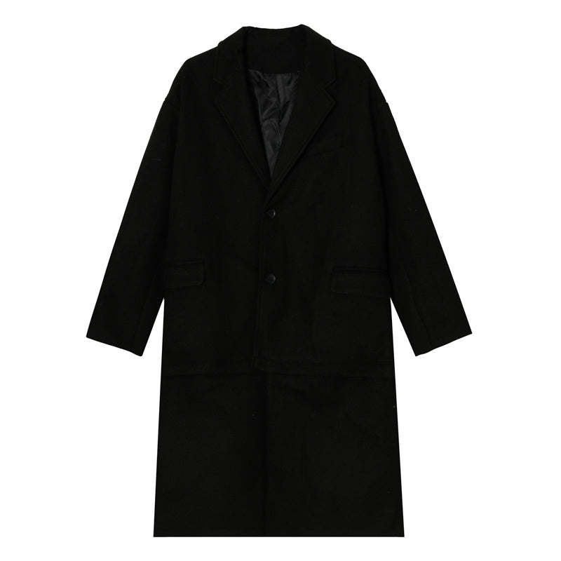 Korean Mid-Length Thick Woolen Coat Men'S Splicing Suit Style Detachable Windbreaker Men