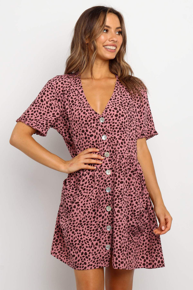 Summer Women Mini Dresses Spring Short Sleeve Dot Printed - WOMONA.COM