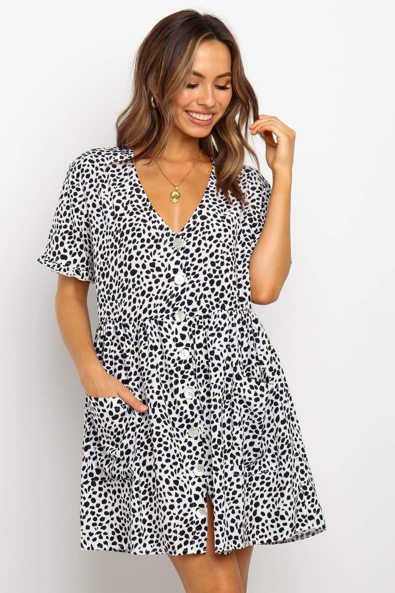 Summer Women Mini Dresses Spring Short Sleeve Dot Printed - WOMONA.COM