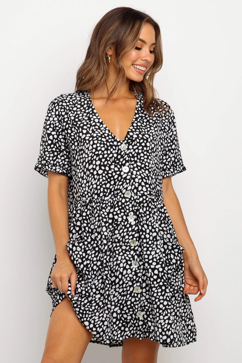 Summer Women Mini Dresses Spring Short Sleeve Dot Printed - WOMONA.COM