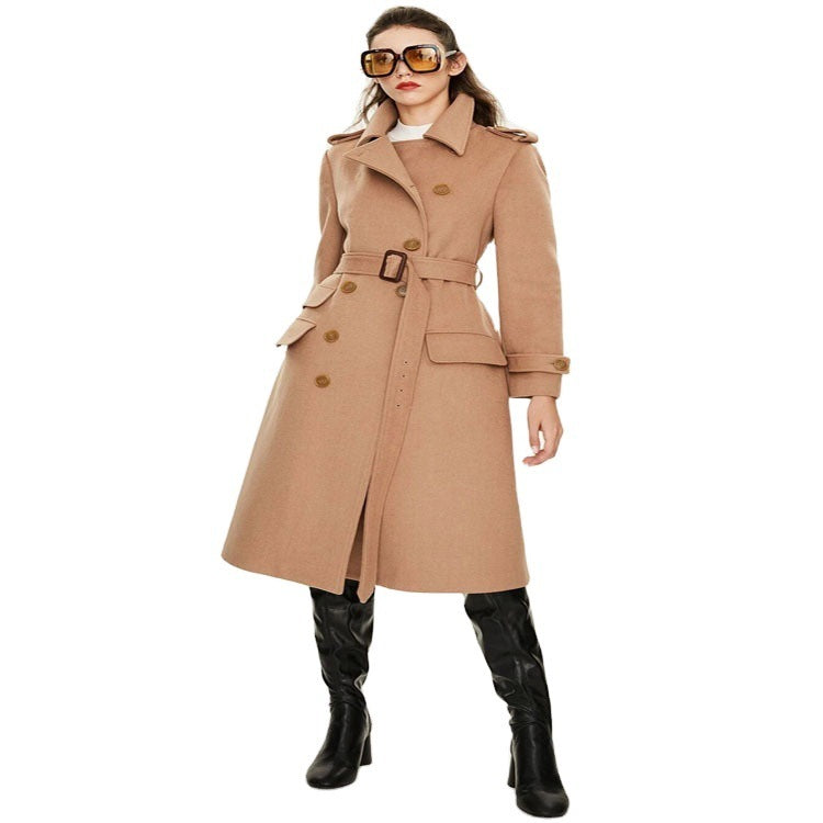 Women's Cashmere Coat Long Side Slit Woolen Coat