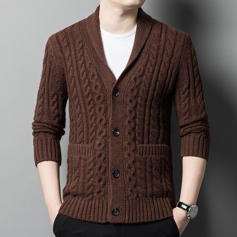 Knitted Cardigan Men's Thickened Jacquard Single-breasted