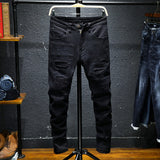 Pure Black Ripped Stretch Jeans Men - WOMONA.COM