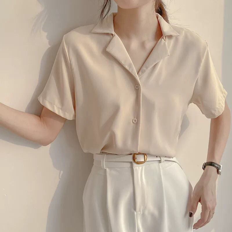 White Chiffon Shirt Women Summer - WOMONA.COM