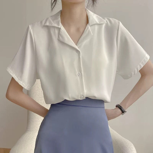 White Chiffon Shirt Women Summer - WOMONA.COM