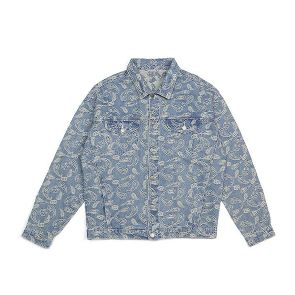 Mens Paisley Print All Over Denim Jacket