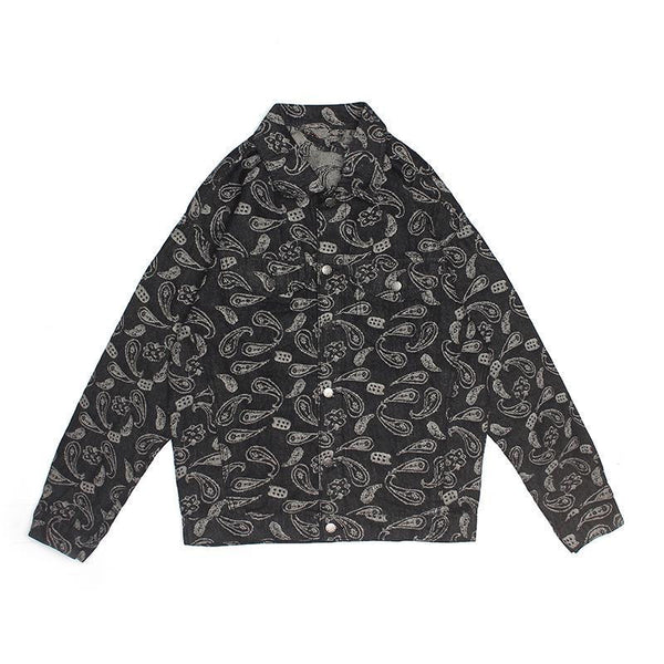 Mens Paisley Print All Over Denim Jacket - WOMONA.COM