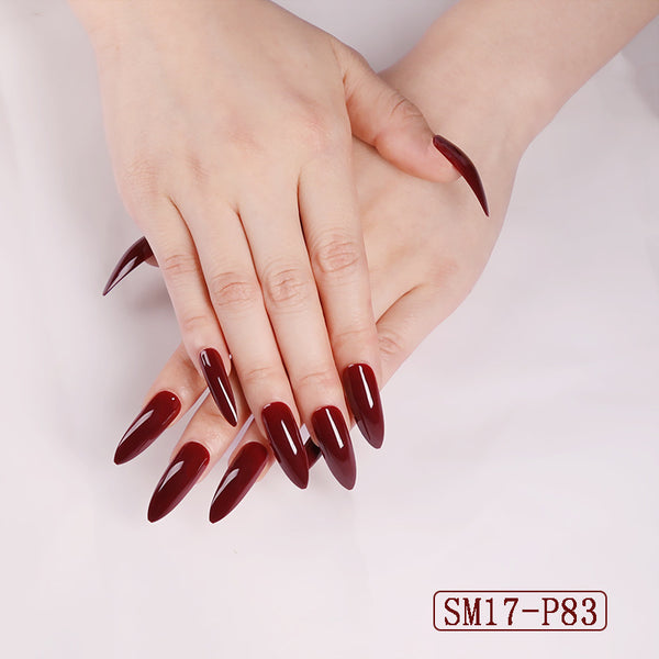 Long Pointed False Nails Solid Color Nails - WOMONA.COM