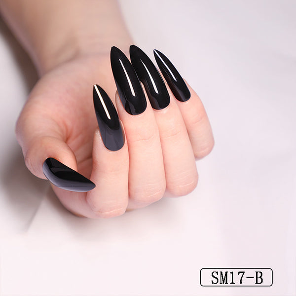 Long Pointed False Nails Solid Color Nails - WOMONA.COM