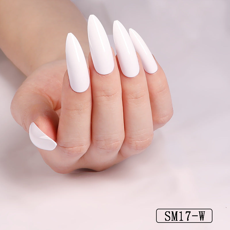 Long Pointed False Nails Solid Color Nails - WOMONA.COM