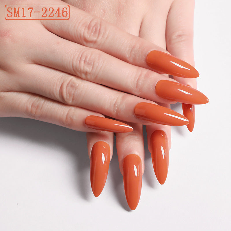 Long Pointed False Nails Solid Color Nails - WOMONA.COM