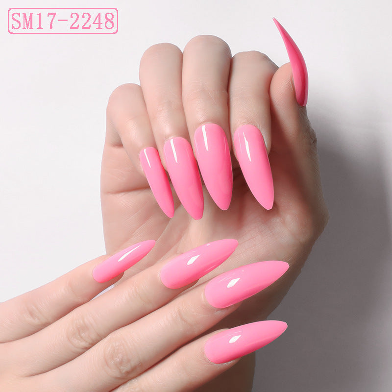 Long Pointed False Nails Solid Color Nails - WOMONA.COM