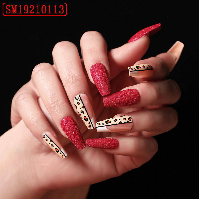 Red Jump Color Leopard Print Ballet False Nails - WOMONA.COM