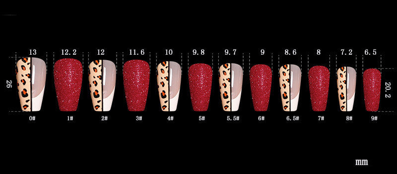 Red Jump Color Leopard Print Ballet False Nails - WOMONA.COM